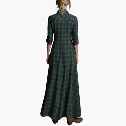 Women's Plaid Button-Down Maxi Shirt Dress Elegant Versatile Style