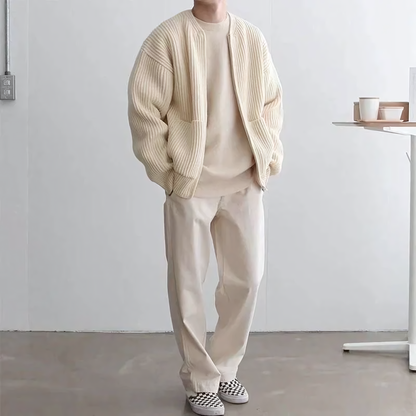 Men's Minimalist Cardigan Zip-Knit Casual Sweater for Everyday Style