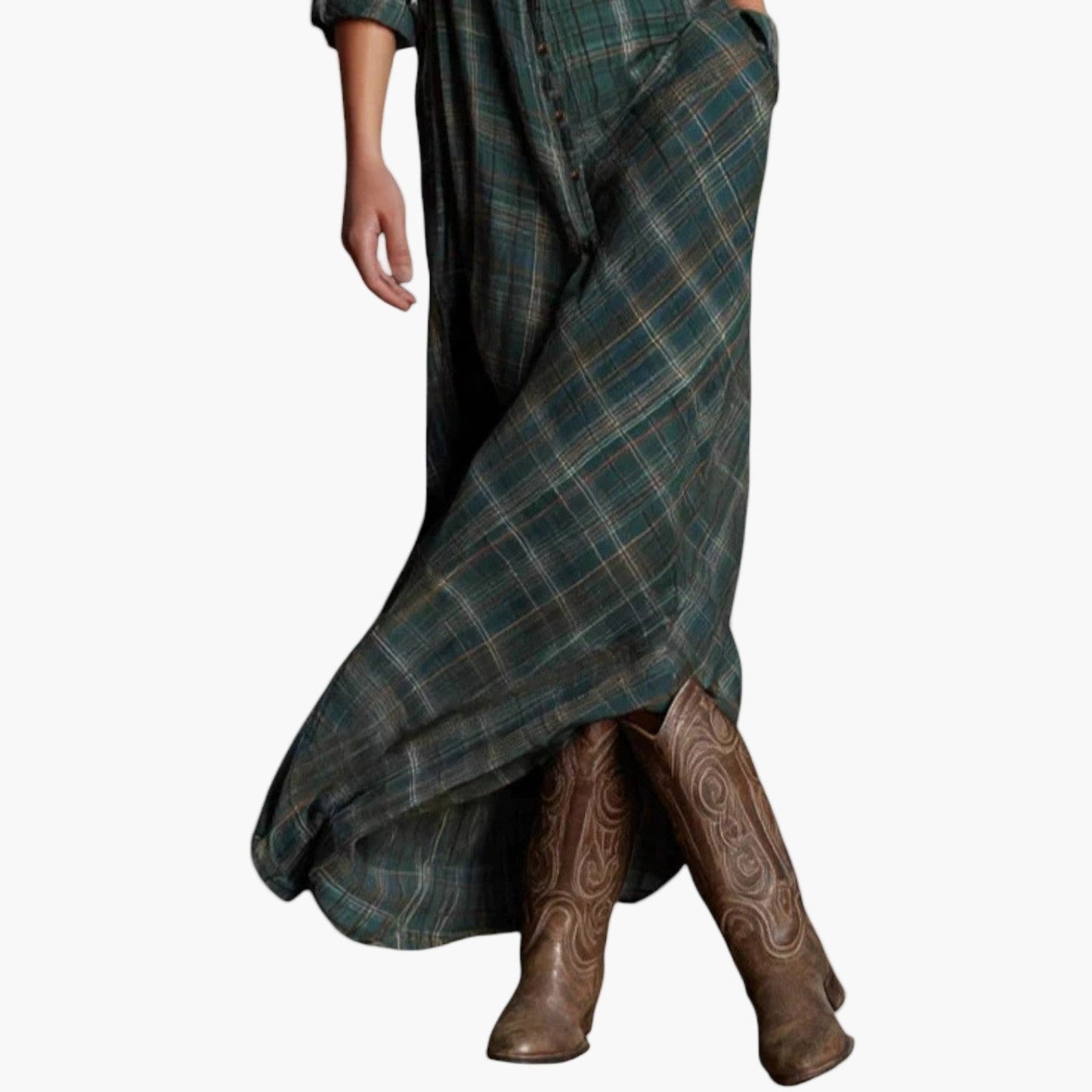 Women's Plaid Button-Down Maxi Shirt Dress Elegant Versatile Style
