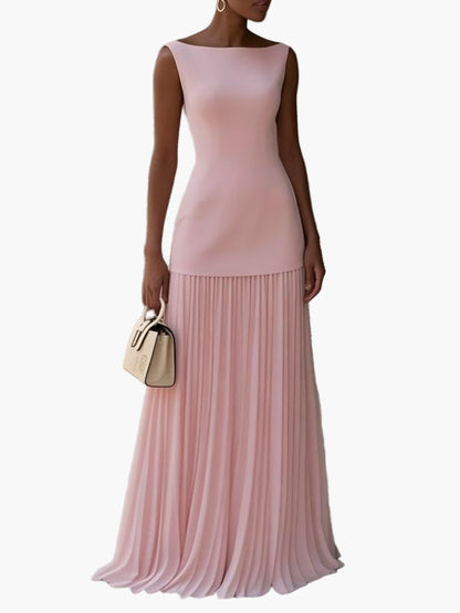 Women's Elegant Two-Piece Maxi Dress Set – Sleeveless Top and Flowing Pleated Skirt for Special Occasions