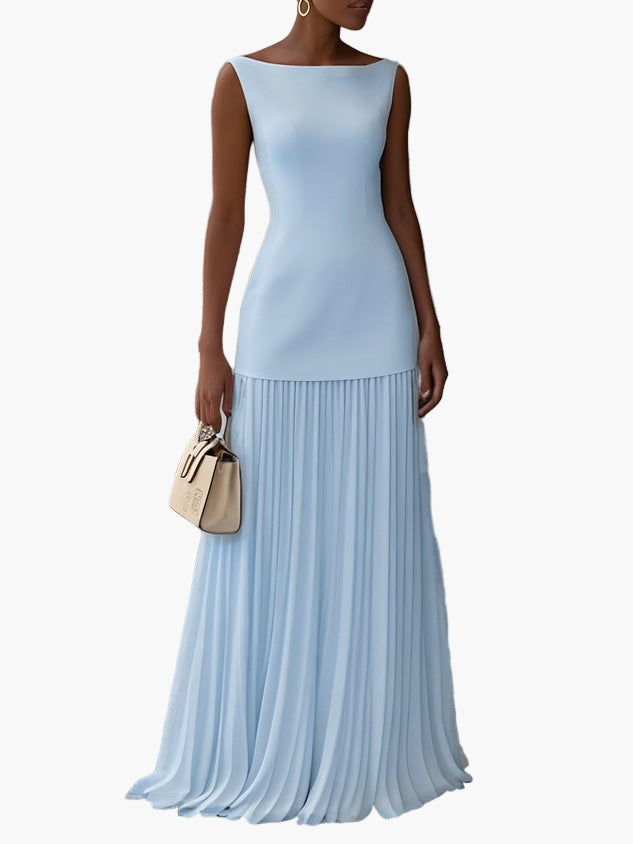 Women's Elegant Two-Piece Maxi Dress Set – Sleeveless Top and Flowing Pleated Skirt for Special Occasions
