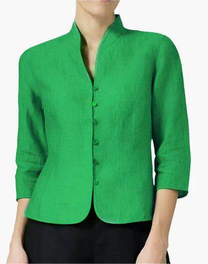 Women's Classic Mandarin Collar Blazer – Elegant Minimalist 3/4 Sleeve Jacket for Professional and Casual Wear