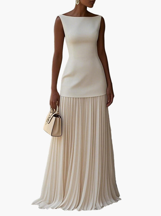 Women's Elegant Two-Piece Maxi Dress Set – Sleeveless Top and Flowing Pleated Skirt for Special Occasions