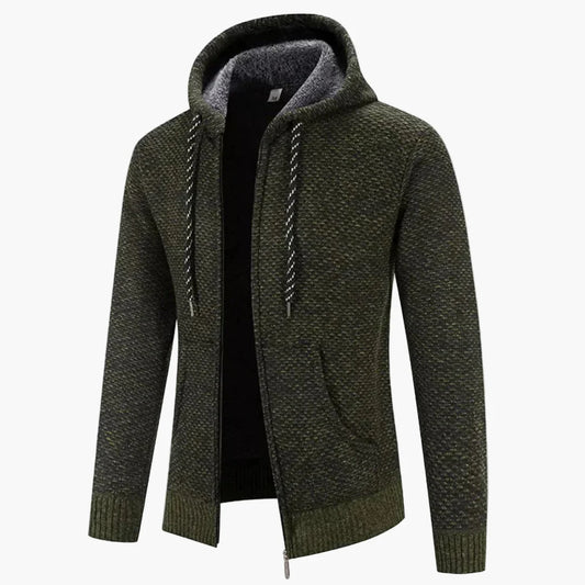 Men's Knitted Hooded Zip-Up Cardigan for Casual and Outdoor Warmth