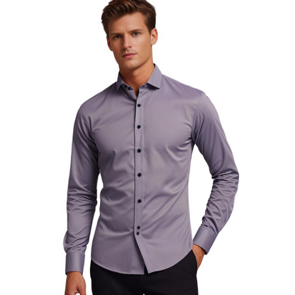 Men's Classic Stretch Dress Shirt – Slim Fit Business & Casual Long Sleeve