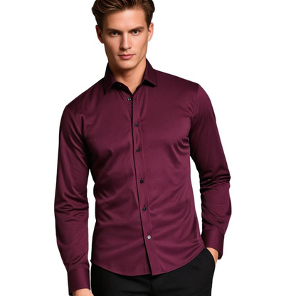 Men's Classic Stretch Dress Shirt – Slim Fit Business & Casual Long Sleeve