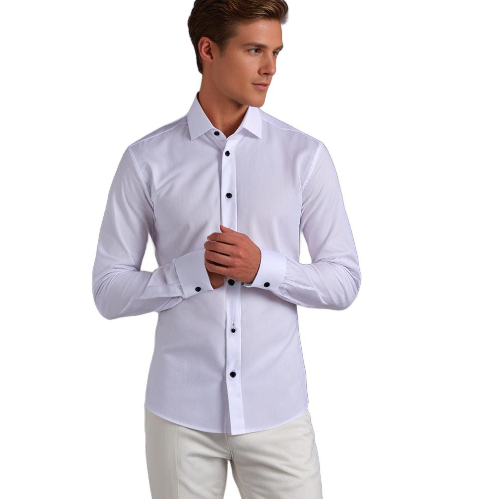 Men's Classic Stretch Dress Shirt – Slim Fit Business & Casual Long Sleeve