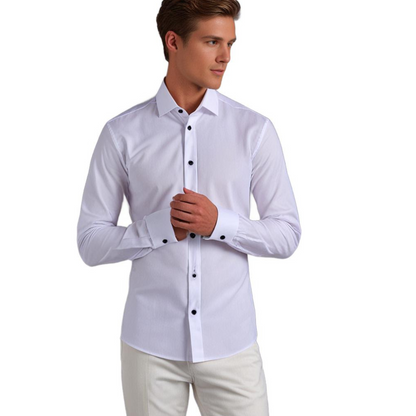 Men's Classic Stretch Dress Shirt – Slim Fit Business & Casual Long Sleeve