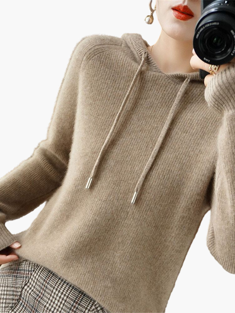 Women's Hooded Knit Pullover Sweater Casual Long Sleeve Top