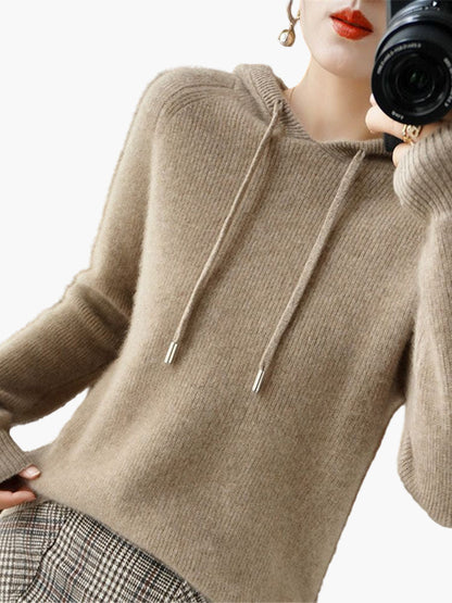 Women's Hooded Knit Pullover Sweater Casual Long Sleeve Top