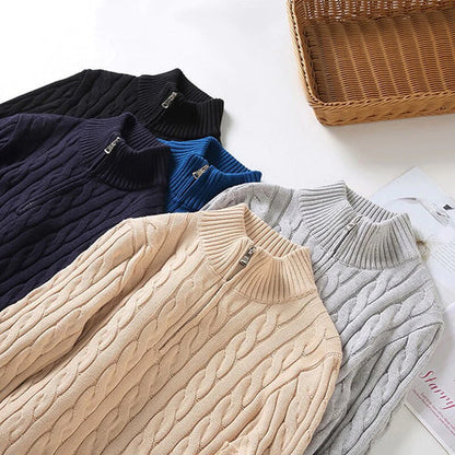 Men's Classic Cable-Knit Half-Zip Sweater for Timeless Style and Everyday Comfort