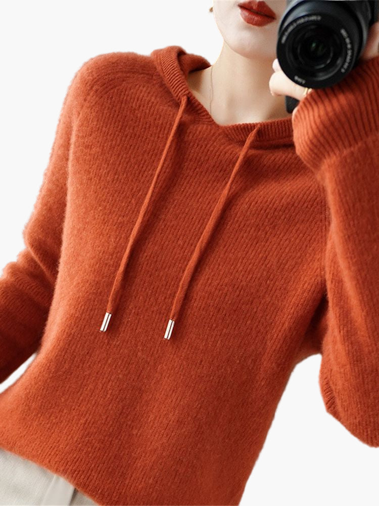 Women's Hooded Knit Pullover Sweater Casual Long Sleeve Top
