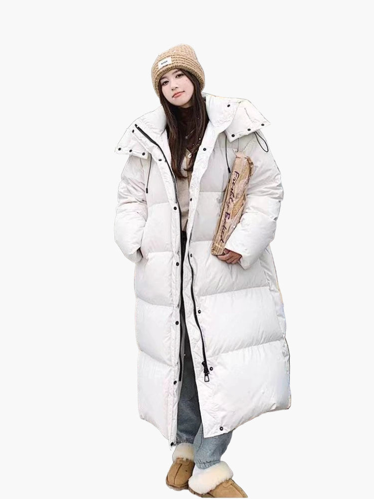 Women's Long Puffer Coat with Hood - Relaxed Fit, Windproof, Winter Outdoor Style