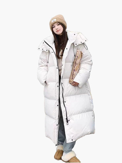 Women's Long Puffer Coat with Hood - Relaxed Fit, Windproof, Winter Outdoor Style