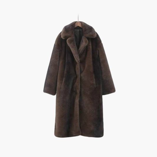 Women's Long Faux Fur Trench Coat – Elegant Winter Overcoat for Stylish Warmth