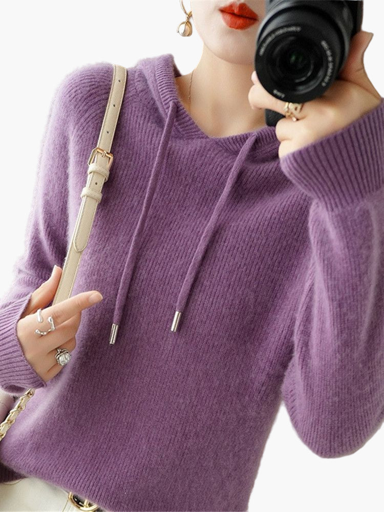 Women's Hooded Knit Pullover Sweater Casual Long Sleeve Top
