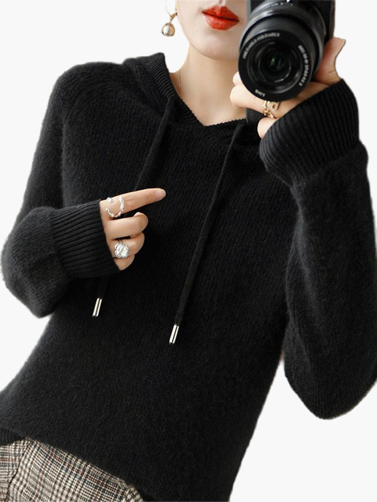 Women's Hooded Knit Pullover Sweater Casual Long Sleeve Top