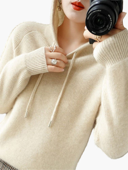 Women's Hooded Knit Pullover Sweater Casual Long Sleeve Top