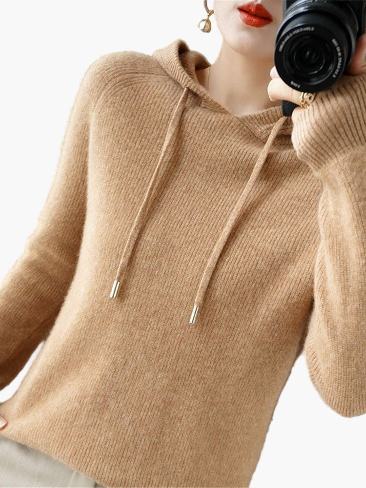 Women's Hooded Knit Pullover Sweater Casual Long Sleeve Top