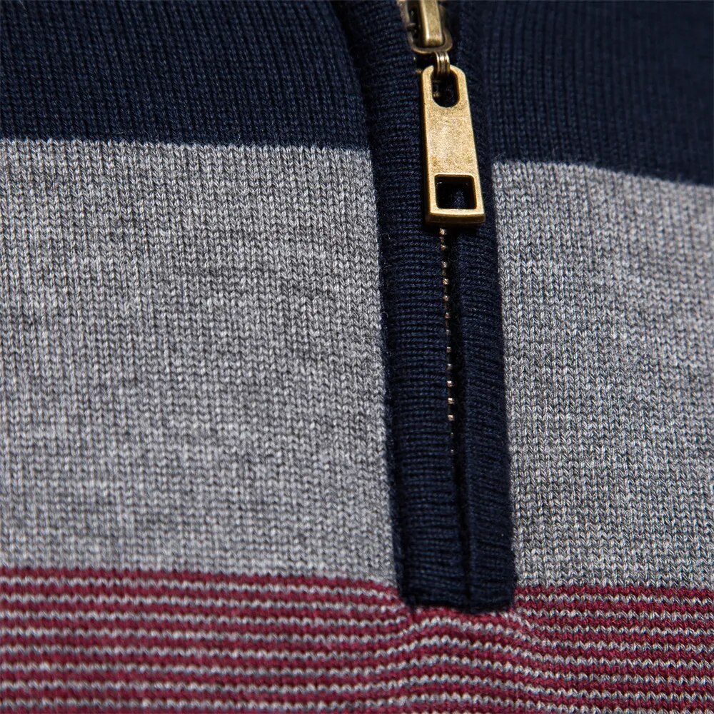 Men's Classic Quarter-Zip Striped Sweater – Versatile Casual Fashion Pullover