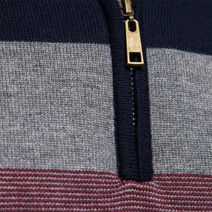 Men's Classic Quarter-Zip Striped Sweater – Versatile Casual Fashion Pullover
