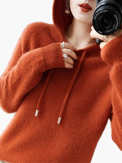 Women's Hooded Knit Pullover Sweater Casual Long Sleeve Top