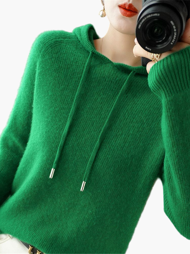 Women's Hooded Knit Pullover Sweater Casual Long Sleeve Top