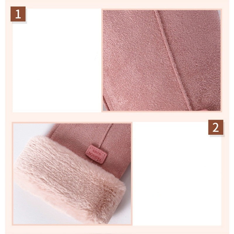Women's Winter Touchscreen Waterproof Furry Gloves for Cold Weather