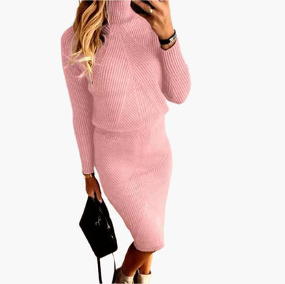 Women's Ribbed Knit Sweater Skirt Set – Elegant Two-Piece Fall & Winter Outfit
