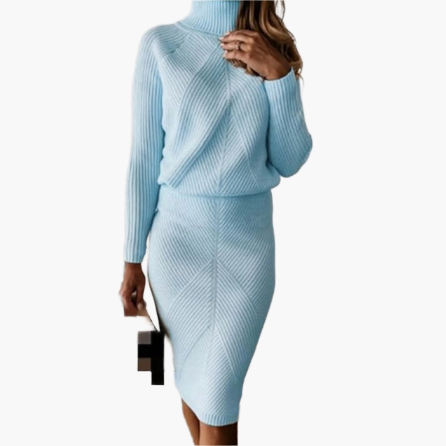 Women's Ribbed Knit Sweater Skirt Set – Elegant Two-Piece Fall & Winter Outfit
