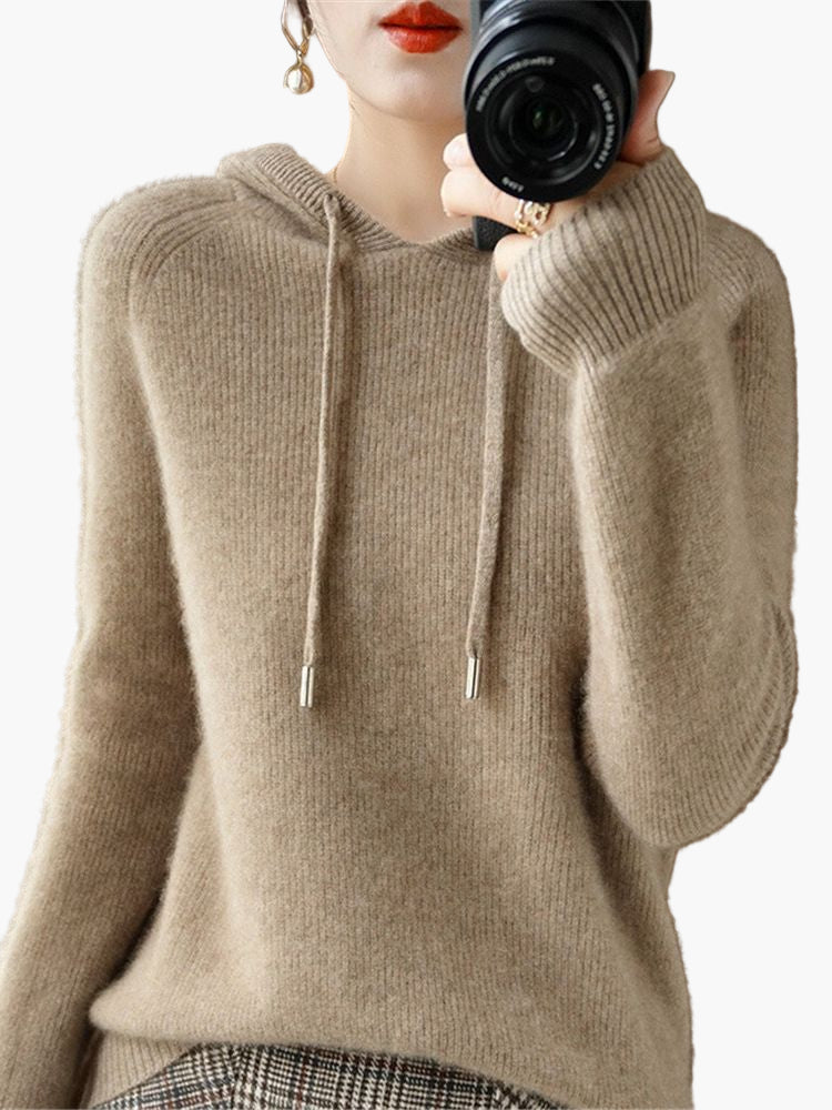 Women's Hooded Knit Pullover Sweater Casual Long Sleeve Top