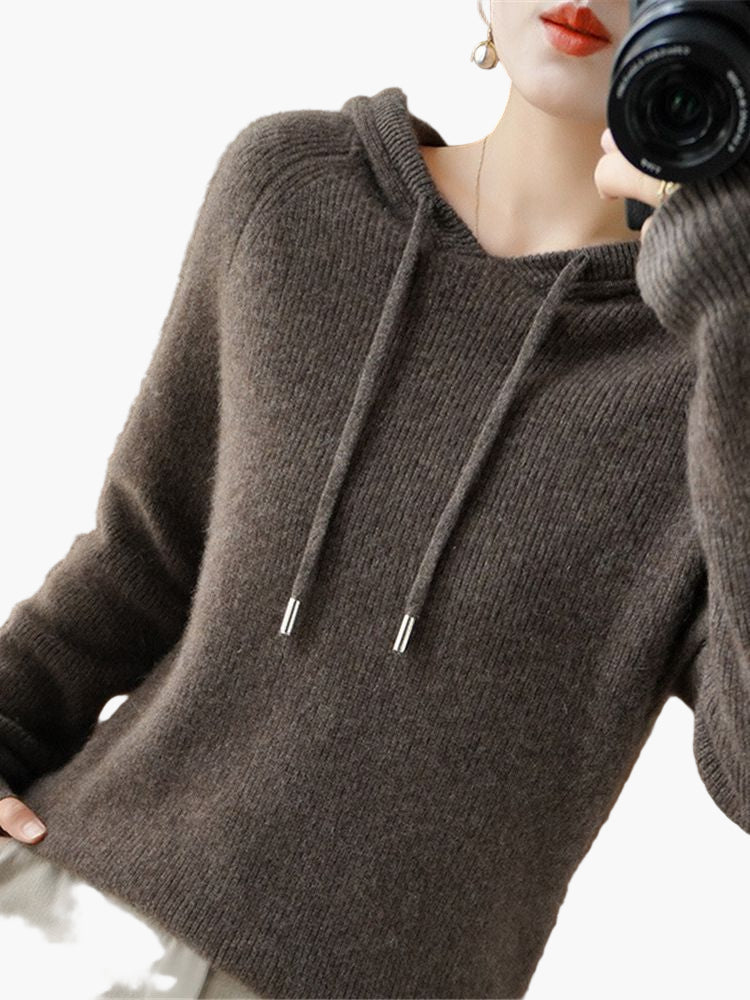 Women's Hooded Knit Pullover Sweater Casual Long Sleeve Top