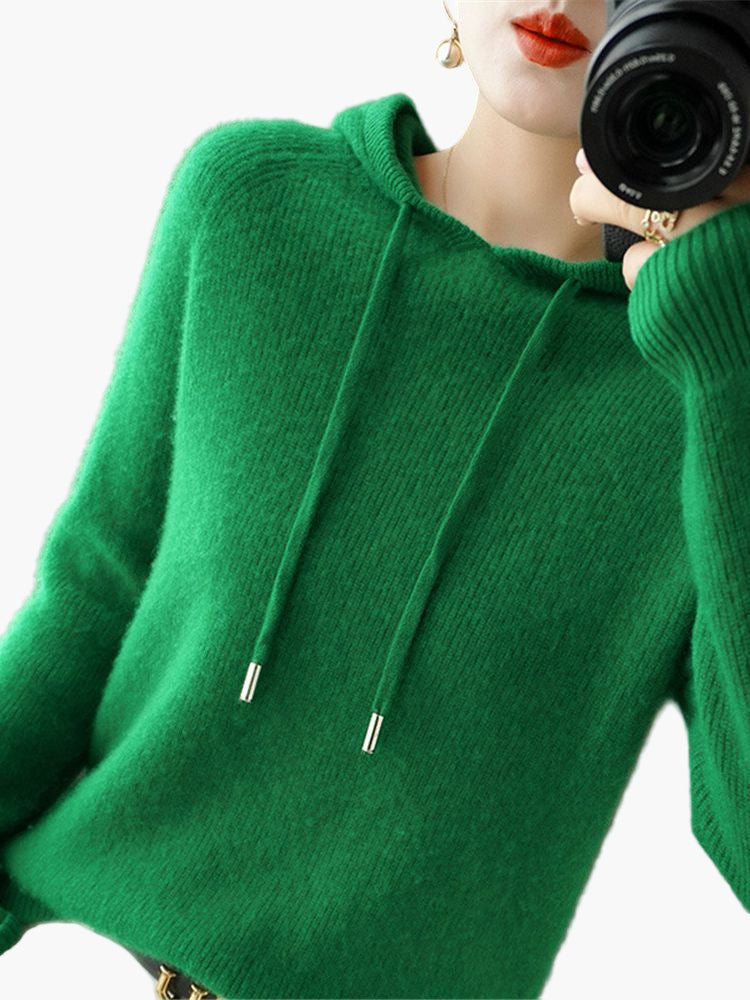 Women's Hooded Knit Pullover Sweater Casual Long Sleeve Top