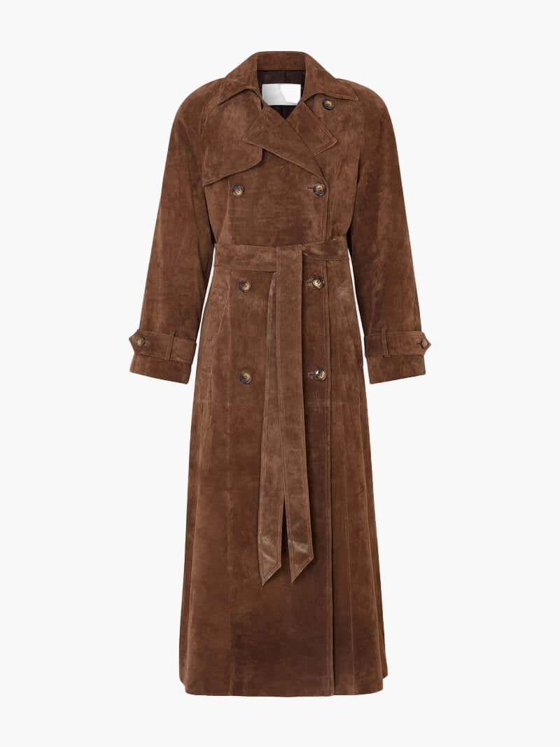 Women's Longline Trench Coat Elegant Tailored Overcoat