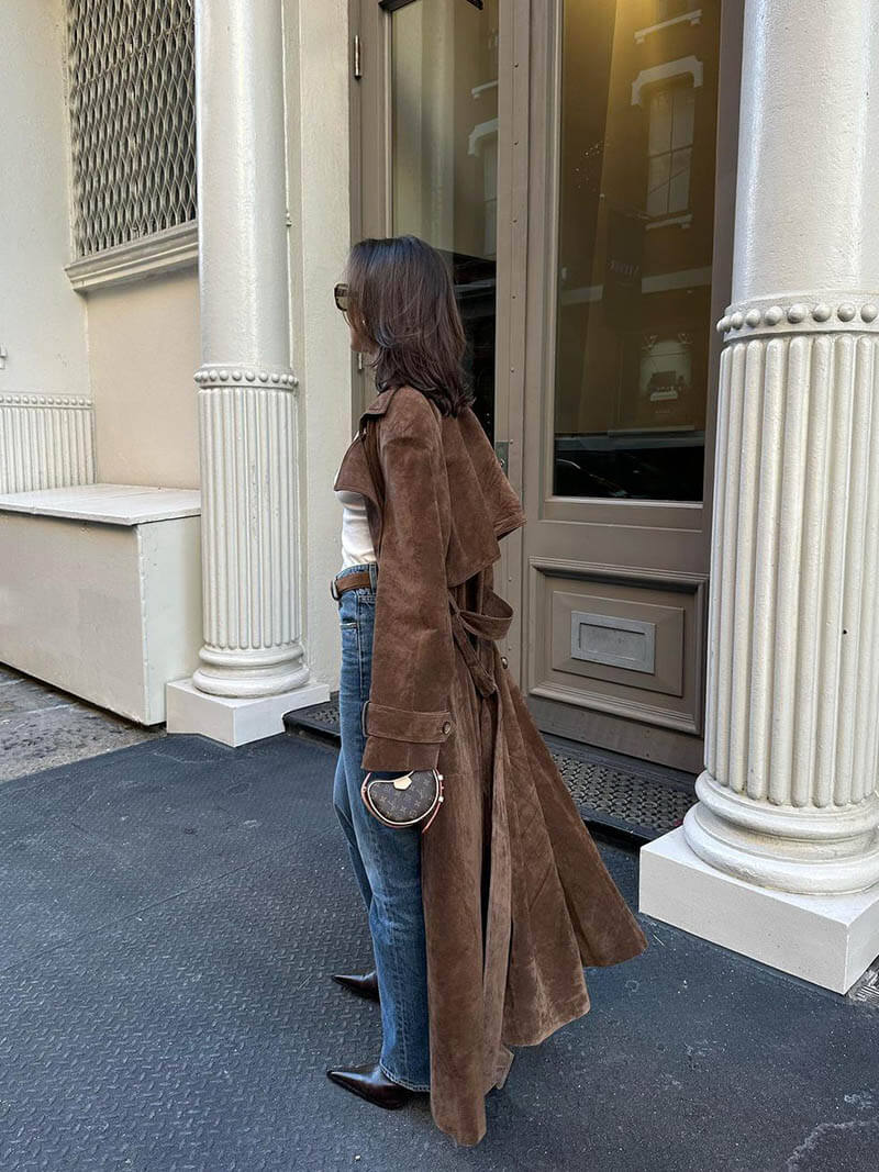 Women's Longline Trench Coat Elegant Tailored Overcoat
