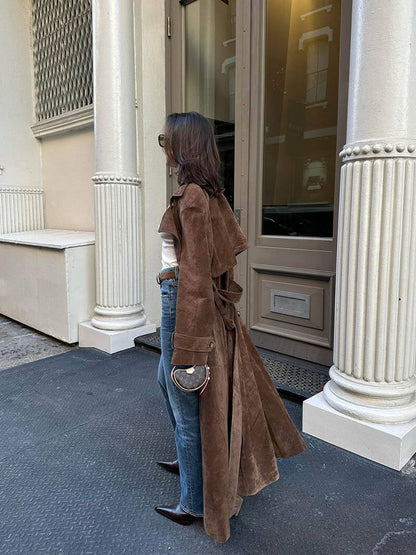 Women's Longline Trench Coat Elegant Tailored Overcoat