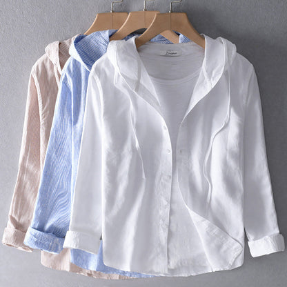Women's Lightweight Hooded Button-Up Casual Shirt - Relaxed Fit Everyday Top