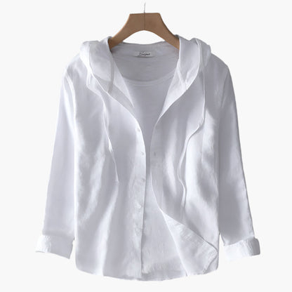 Women's Lightweight Hooded Button-Up Casual Shirt - Relaxed Fit Everyday Top