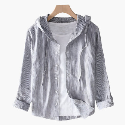 Women's Lightweight Hooded Button-Up Casual Shirt - Relaxed Fit Everyday Top
