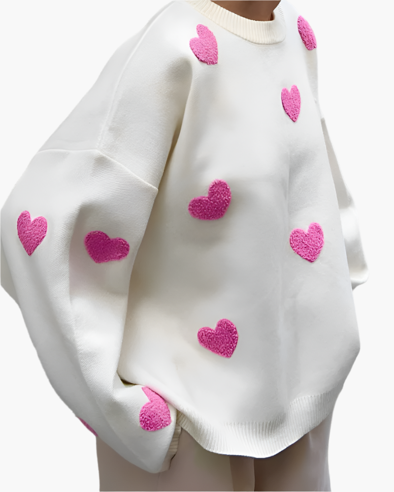 Women's Oversized Heart Print Cozy Lounge Sweater – Cute & Comfy Style