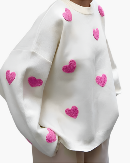 Women's Oversized Heart Print Cozy Lounge Sweater – Cute & Comfy Style