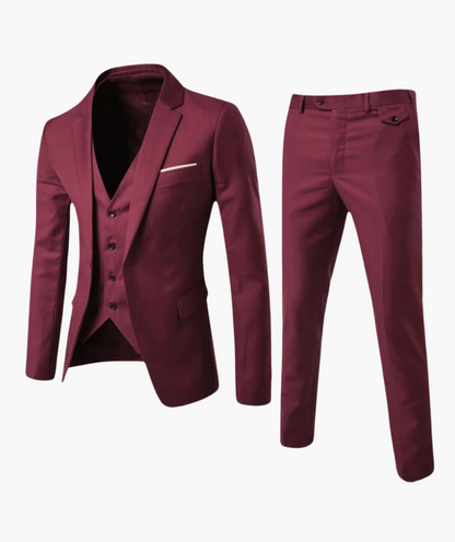 Men's Three-Piece Slim Fit Business Suit with Vest – Formal Wedding & Office Attire