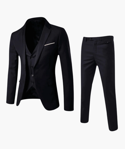 Men's Three-Piece Slim Fit Business Suit with Vest – Formal Wedding & Office Attire
