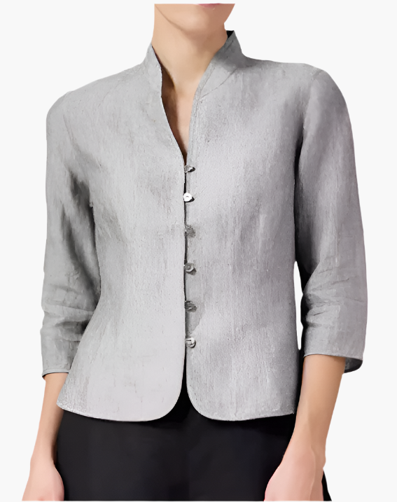 Women's Classic Mandarin Collar Blazer – Elegant Minimalist 3/4 Sleeve Jacket for Professional and Casual Wear