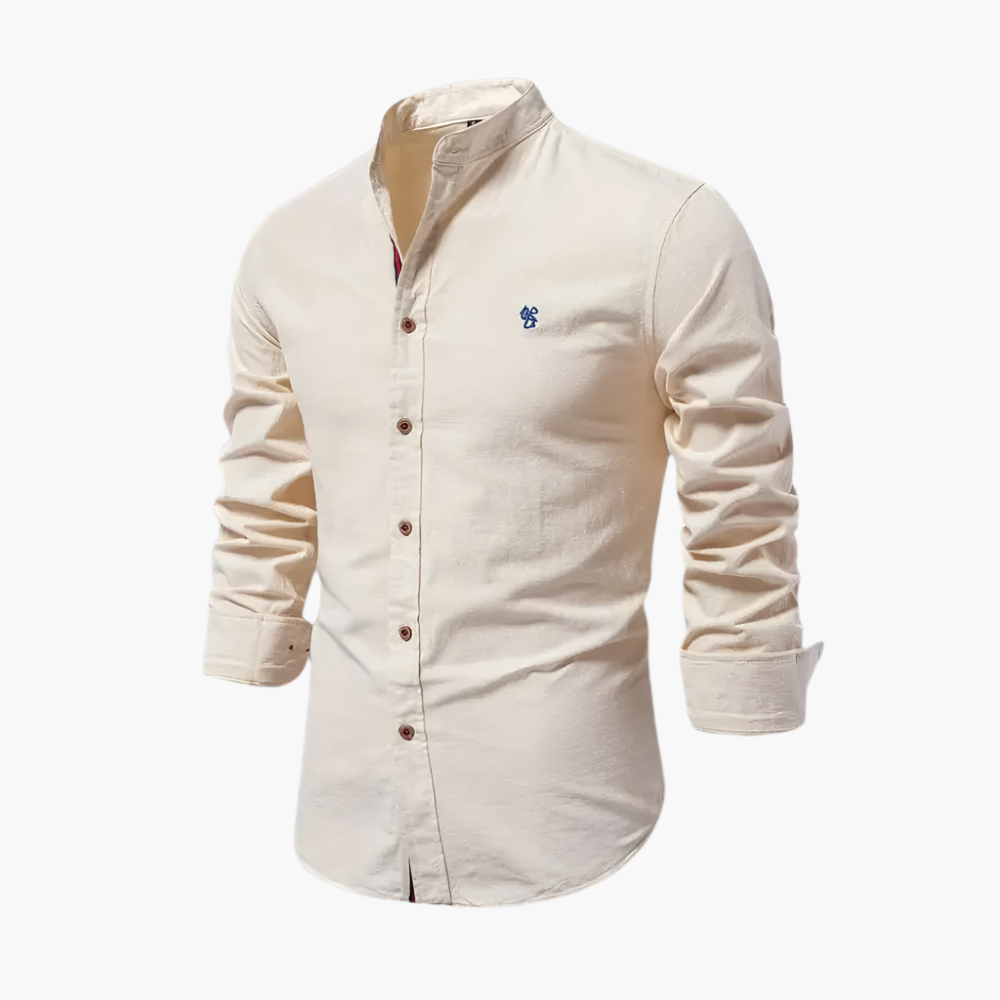 Men's Casual Stand Collar Long Sleeve Shirt – Modern Slim Fit Dress & Everyday Wear