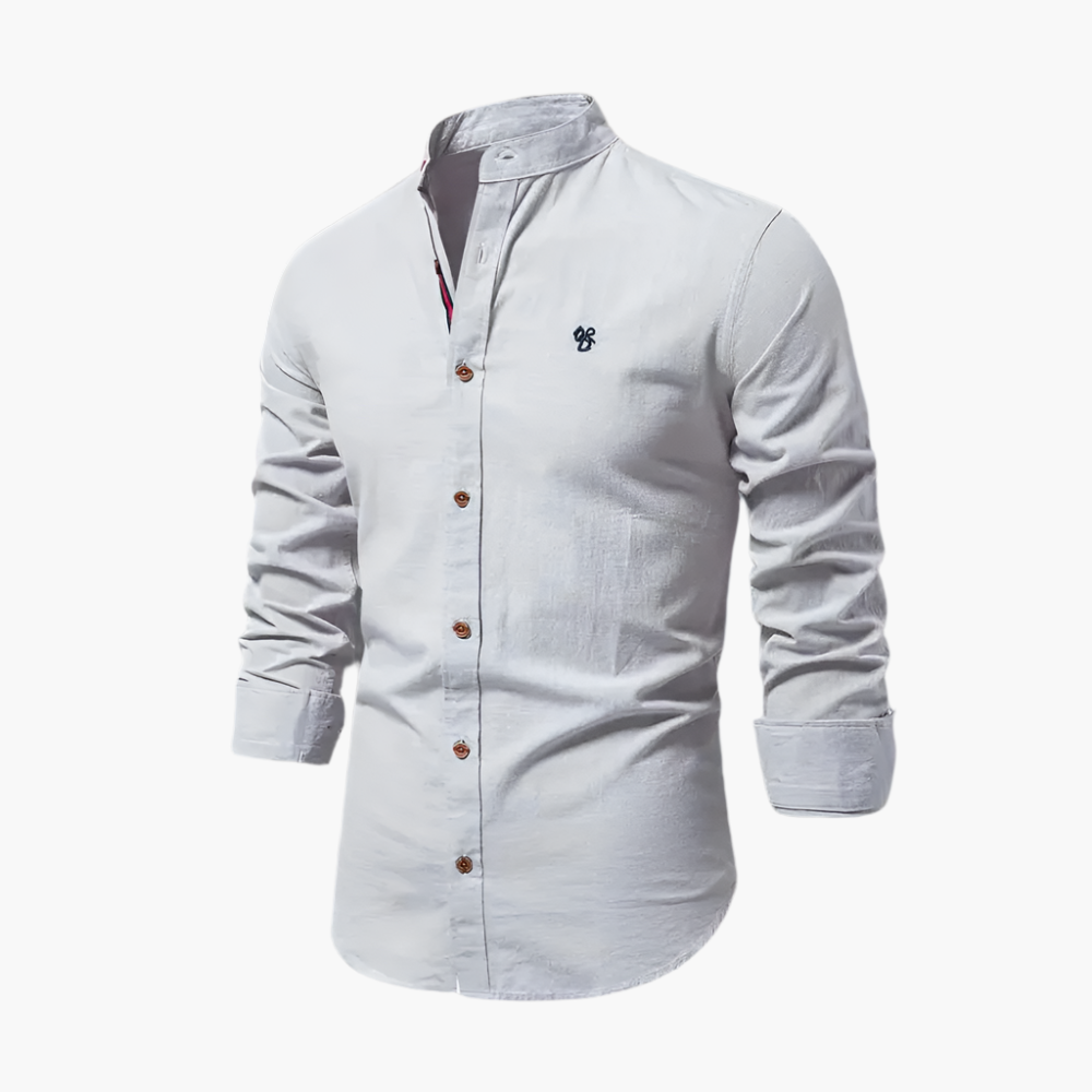 Men's Casual Stand Collar Long Sleeve Shirt – Modern Slim Fit Dress & Everyday Wear