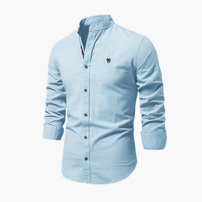 Men's Casual Stand Collar Long Sleeve Shirt – Modern Slim Fit Dress & Everyday Wear