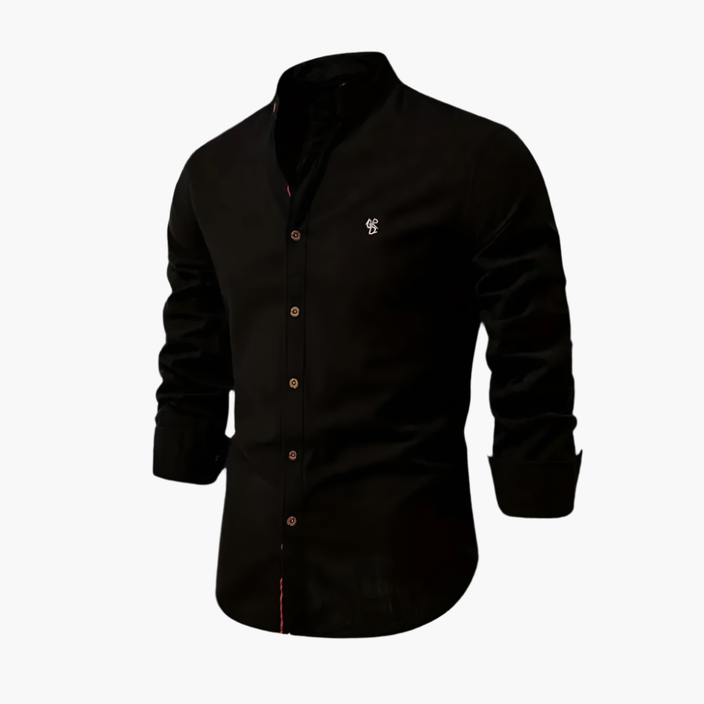 Men's Casual Stand Collar Long Sleeve Shirt – Modern Slim Fit Dress & Everyday Wear
