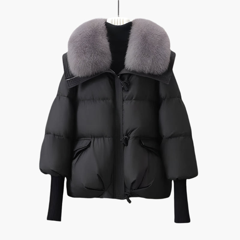 Women's Fashion Puffer Jacket with Faux Fur Collar and Long Sleeves – Winter Chic Outerwear