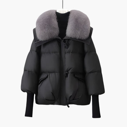Women's Fashion Puffer Jacket with Faux Fur Collar and Long Sleeves – Winter Chic Outerwear
